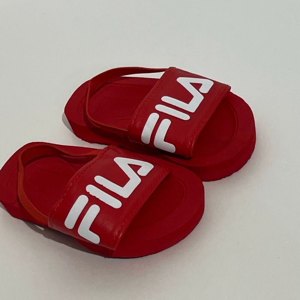 Fila Infant Baby Red White Logo Back Strap Slide Sandals Size 9-12 Months NWOT